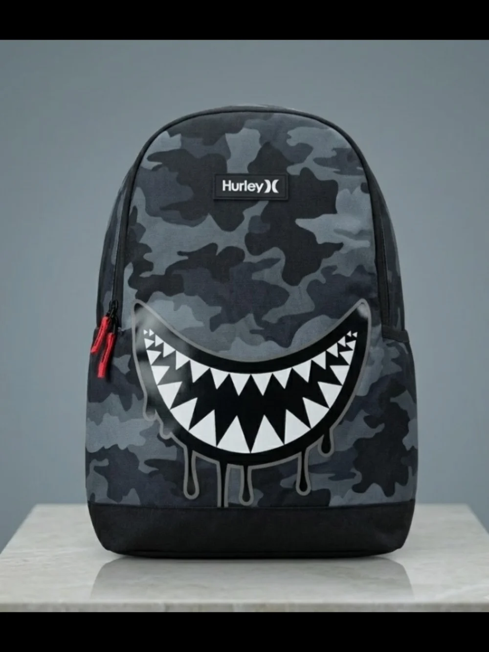 NEW! Hurley Gray & Black Camo Backpack with Graphic Shark Design NWT